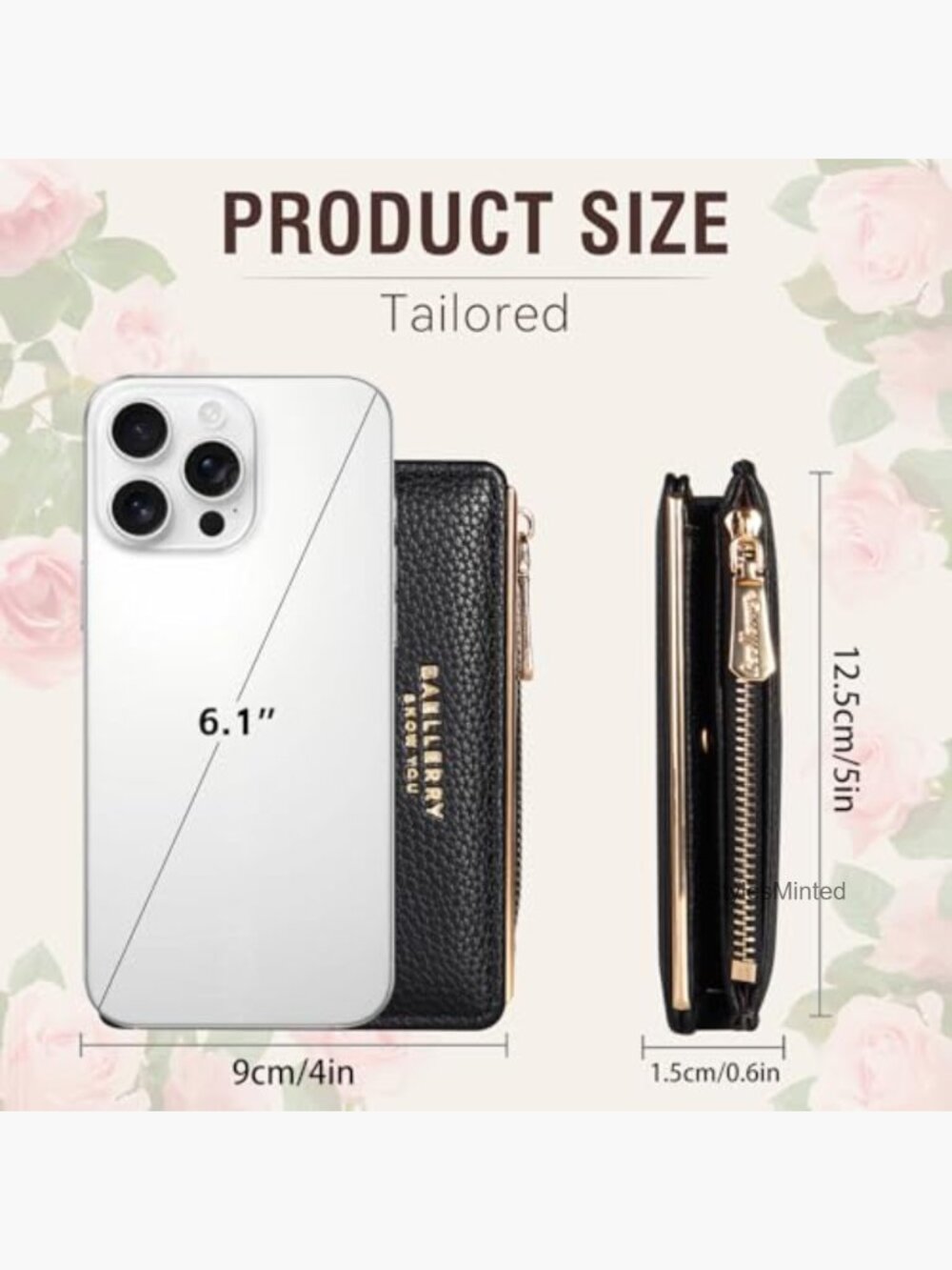 Bifold Embroidery Flower RFID Blocking Wallet with Zipper Pocket - Picture 5 of 7